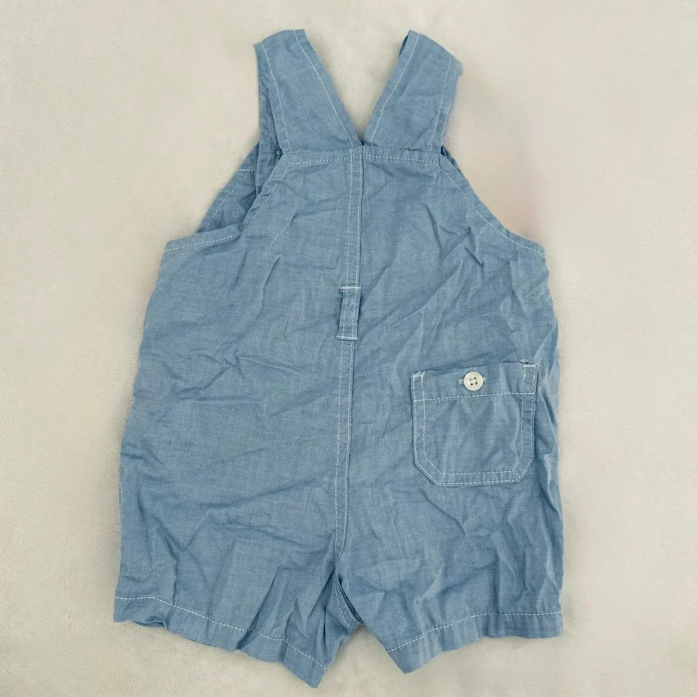 Carter's Baby Shortalls Size 9 Months Blue Chambray Frog Retro Romper Overalls